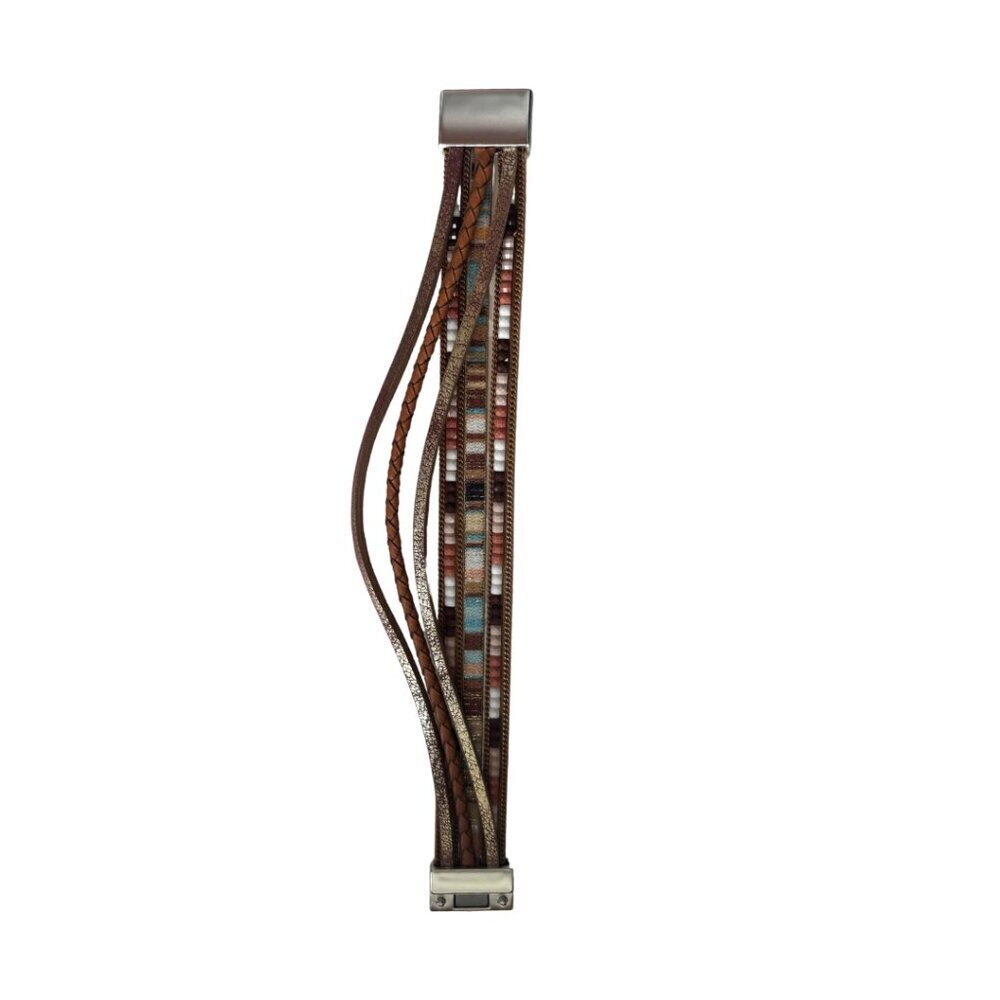 170. Western Braided Leather Bracelet w Magnetic Clip – Multi-Strand Boho Cuff - Picture 2 of 2